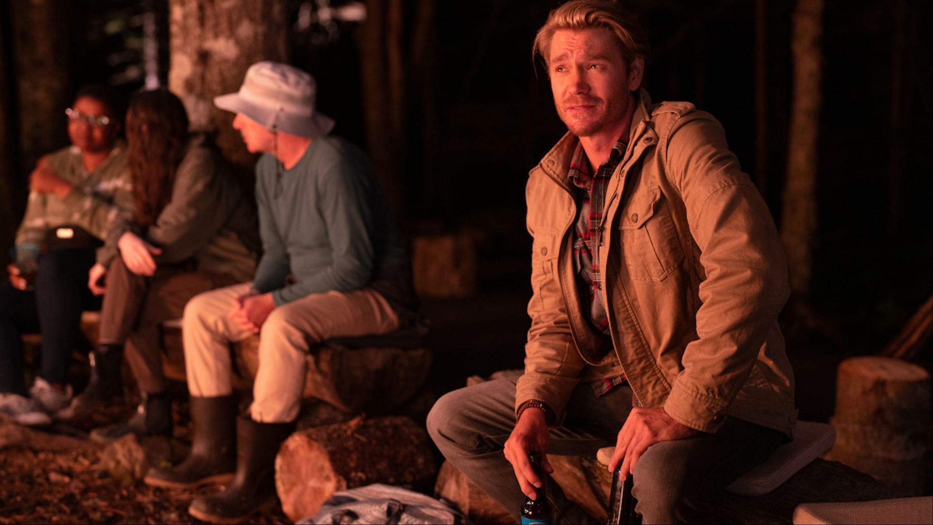 Chad Michael Murray as Cal at the campground during an evening scene. (Image via Prime)